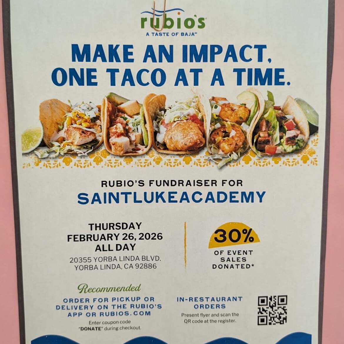 Rubios Taco Fundraiser Flyer