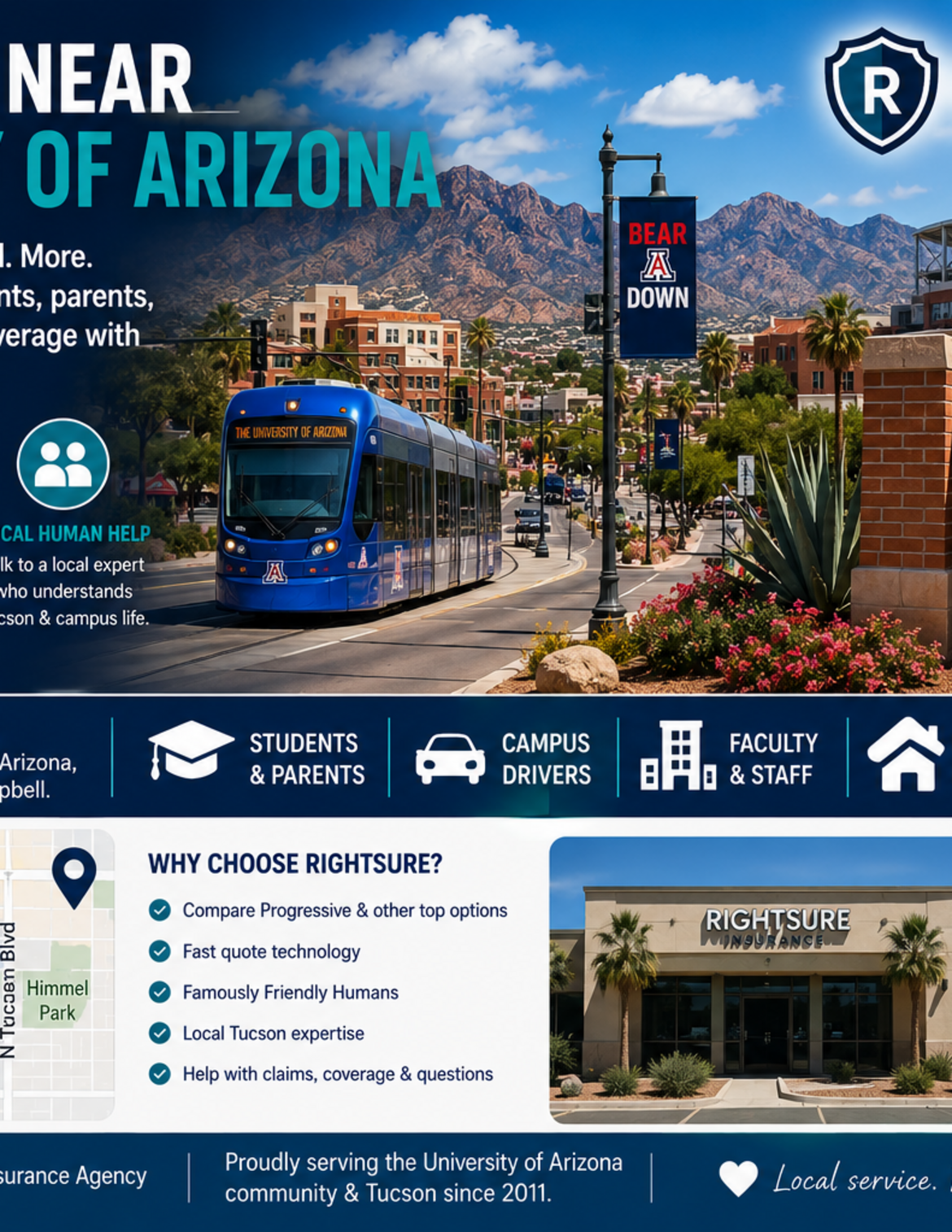 Insurance near University of Arizona in Tucson with RIGHTSURE helping students parents renters and drivers compare coverage options