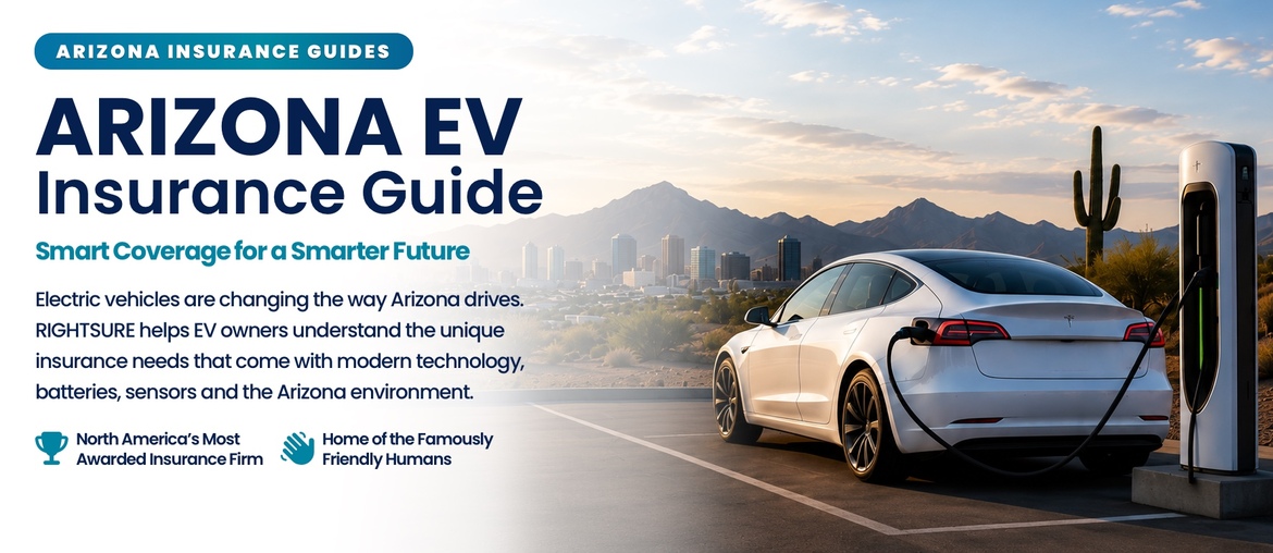 Infographic describing insurance challenges and solutions for electric vehicle insurance in Tucson Arizona, provided by RIGHTSURE