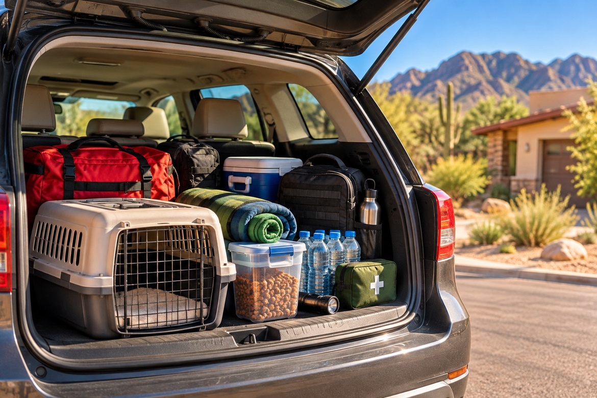 SUV loaded for an emergency evacuation