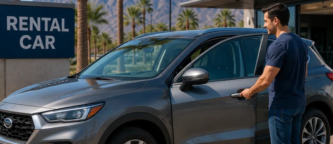 Man getting into a rental car