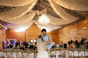 Sparkling chandelier in gorgeous wedding and event venue