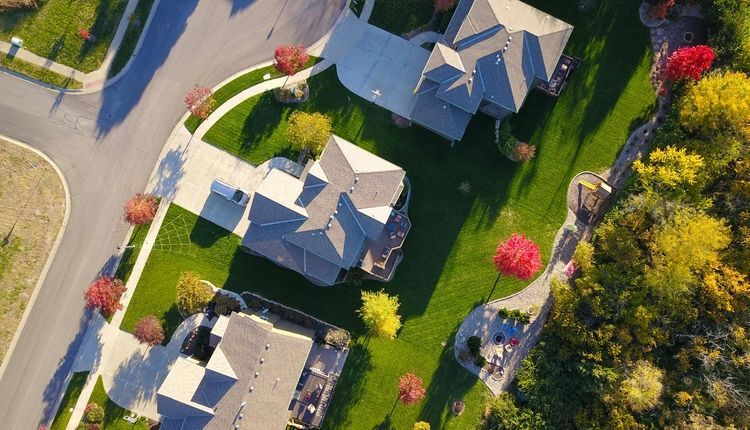 Aerial view of a neighborhood