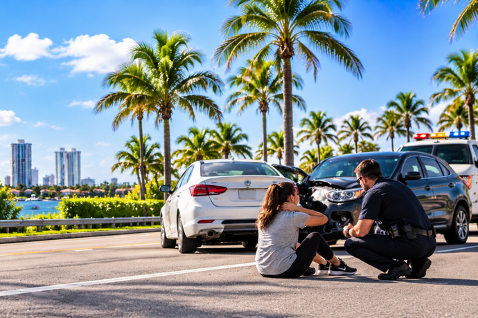 Florida driver receiving assistance after a car accident, representing Personal Injury Protection insurance.