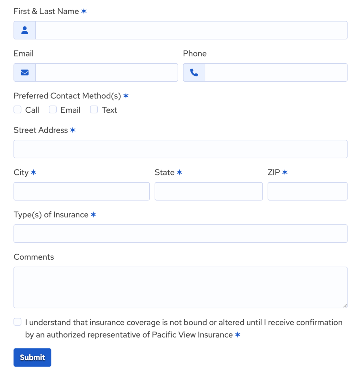 Example Website Quote Form