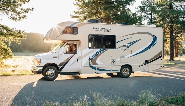 Recreational vehicle traveling in nature