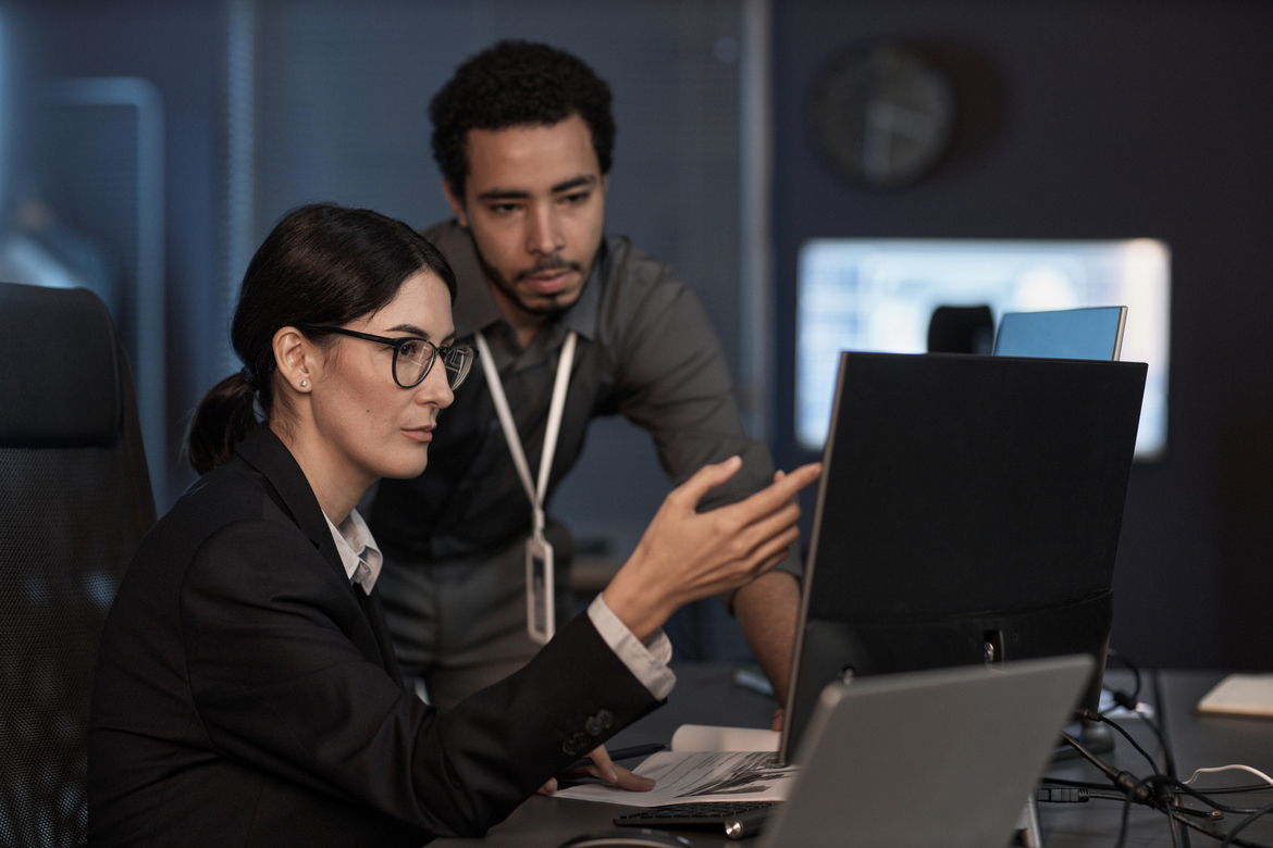 Office employee receiving cybersecurity training